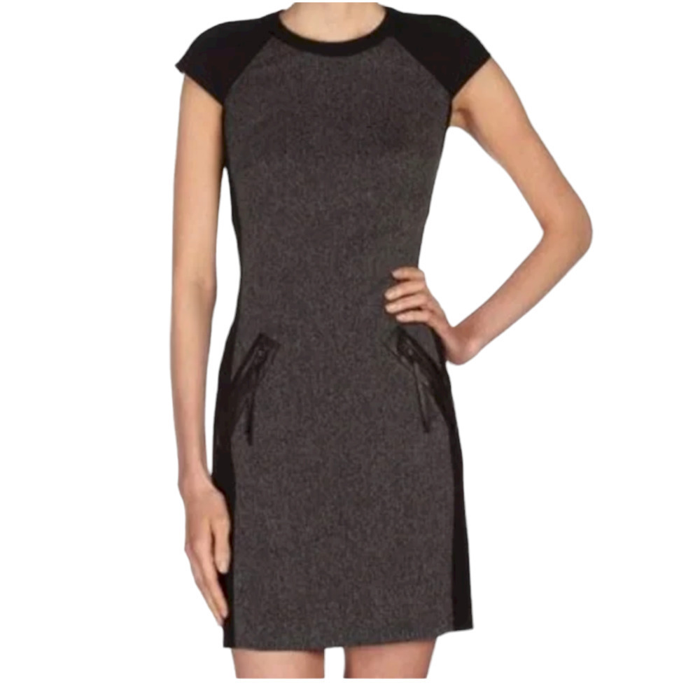 Rebecca Taylor Gray Black Cap Sleeve Sheath Dress Size 8